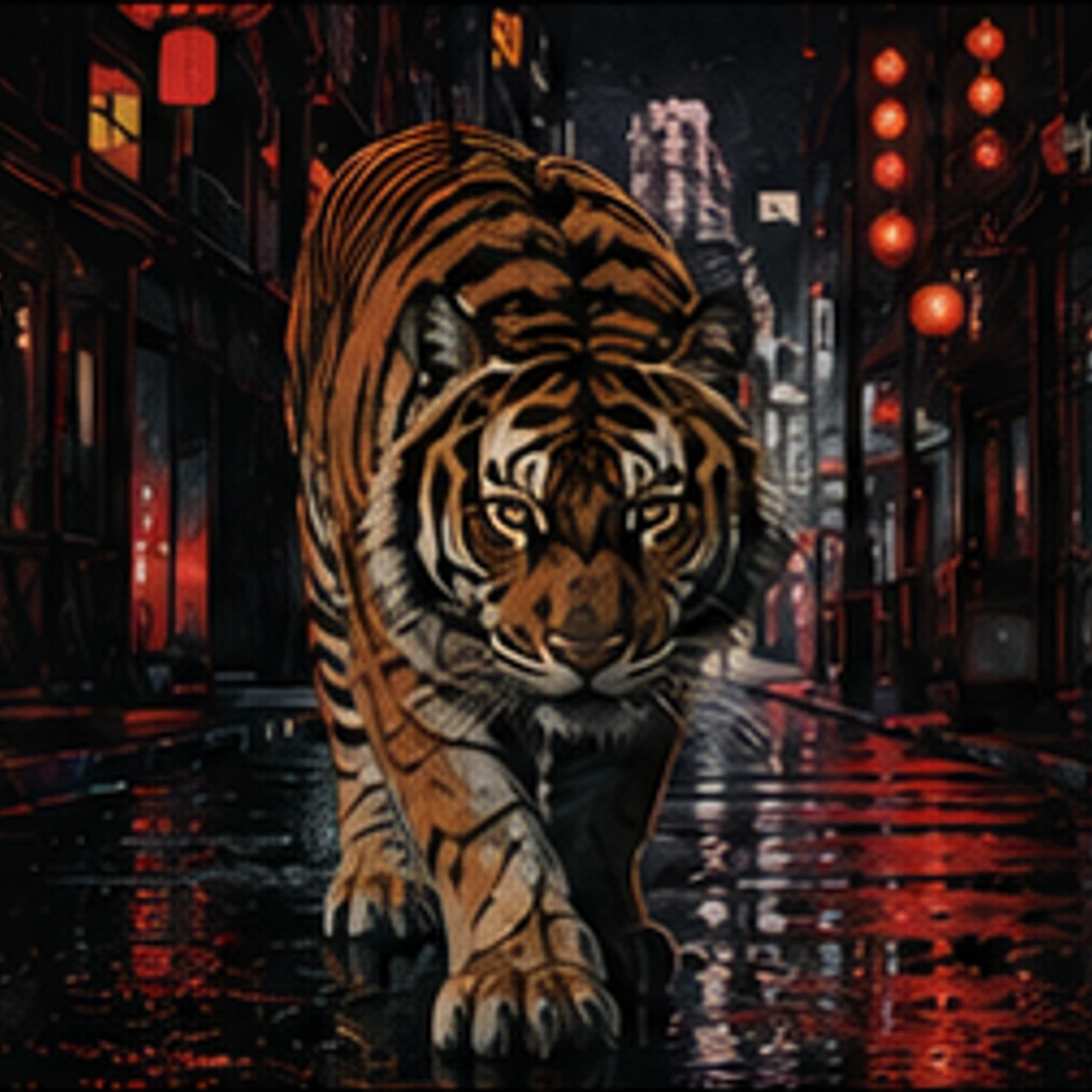 ESTP 悪口診断の夜道の虎を描いた暗黒タロット風カード