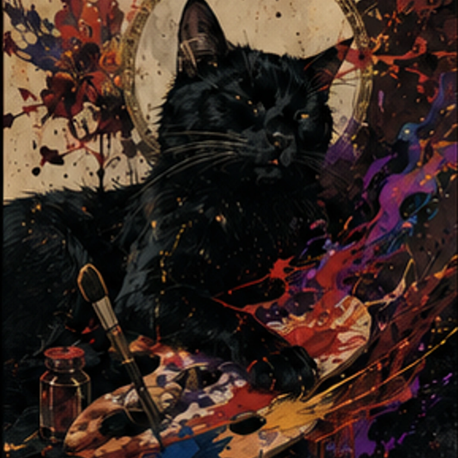 ISFP 悪口診断のベルベット猫と絵筆を描いた暗黒タロット風カード